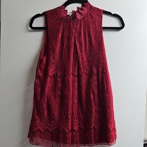 BCX Rich Red Textured Lace Top